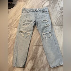 & Denim Light Blue Distressed Jeans (crop/boyfriend style)